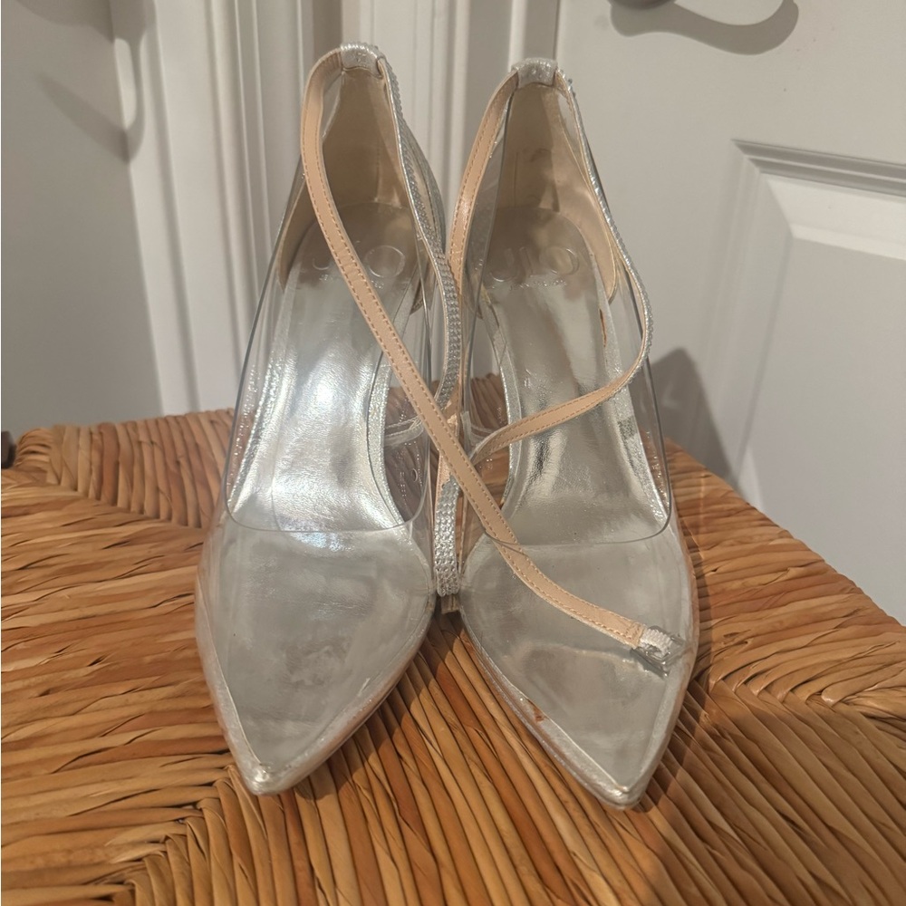 Jennifer Lopez Clear, Silver and Tan Heels Size 8.5